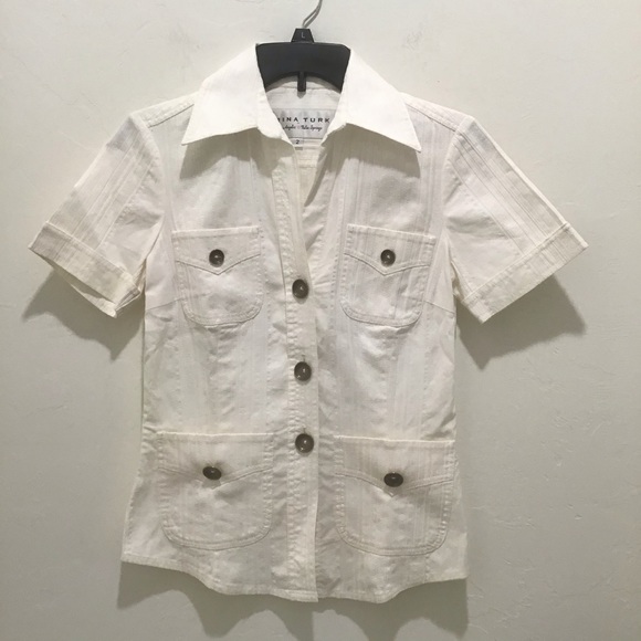 Trina Turk white button up top, 2 - Picture 1 of 4
